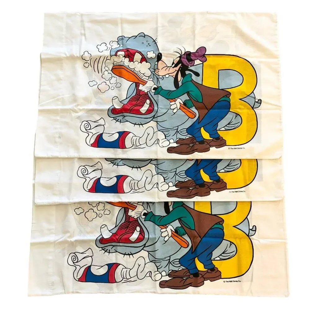 VTG 80s DISNEY (3) ABC Alphabet STANDARD Pillowcases Mickey Minnie Goofy Donald